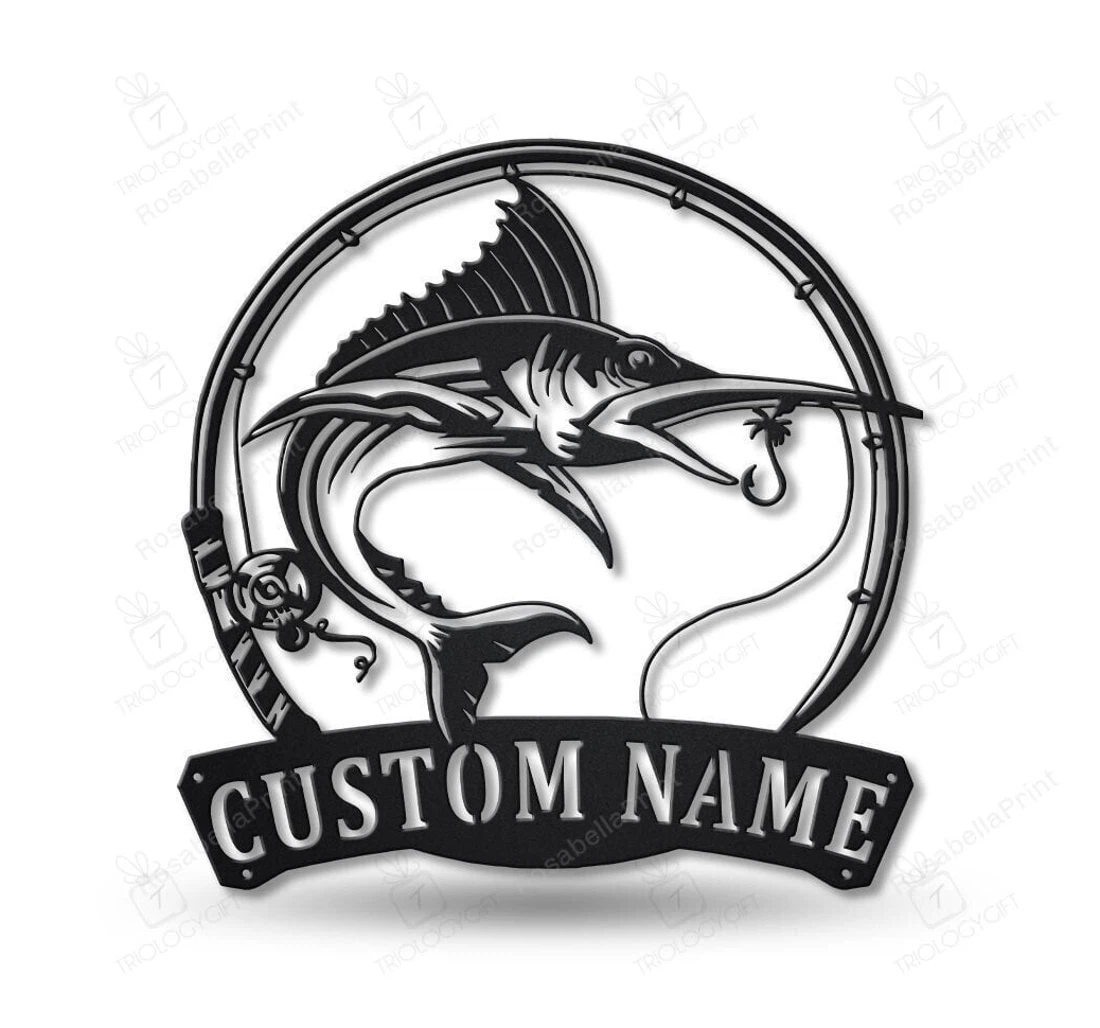 Personalized Metal Sign - Personalized Marlin Fishing Fish Pole Art Custom Marlin Fishing Marlin Fishing Men Marlin Fishing MonoGram