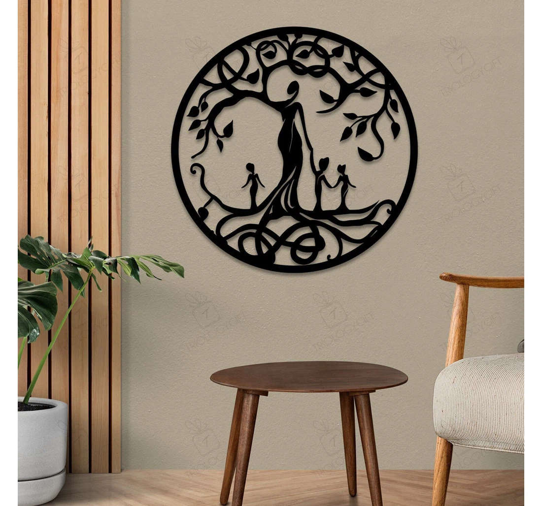 Personalized Metal Sign - Mom And Three Children Tree Of Life Art Mother's Day MonoGram