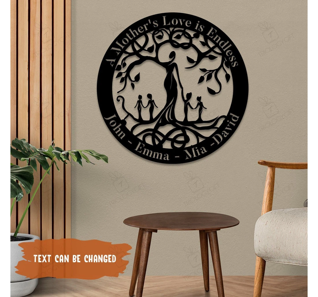 Personalized Metal Sign - A Mother's Love Mom And Four Kids Tree Of Life Mother's Day MonoGram