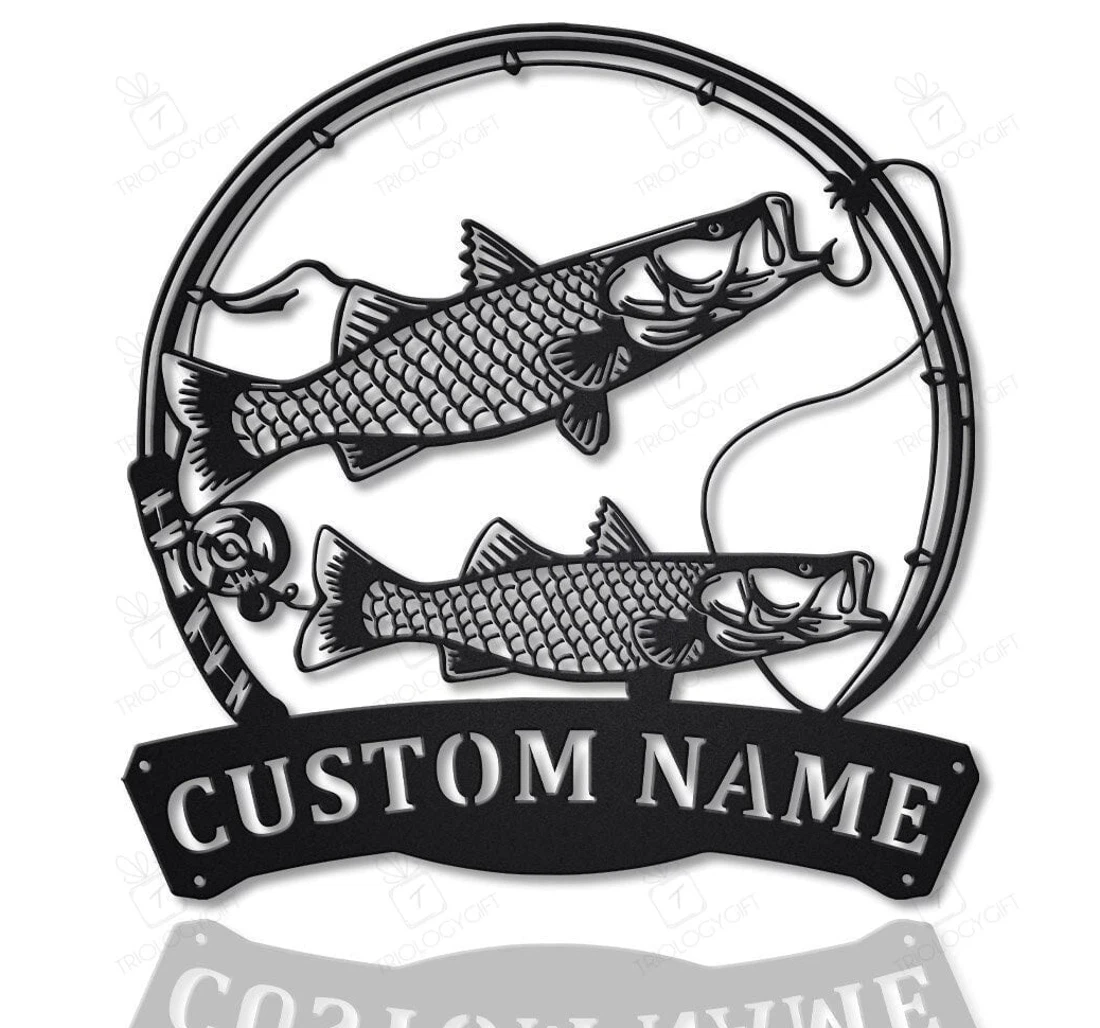 Personalized Metal Sign - Personalized Common Snook Fishing Fish Pole Art Custom Common Snook Fishing Fishing Lover MonoGram