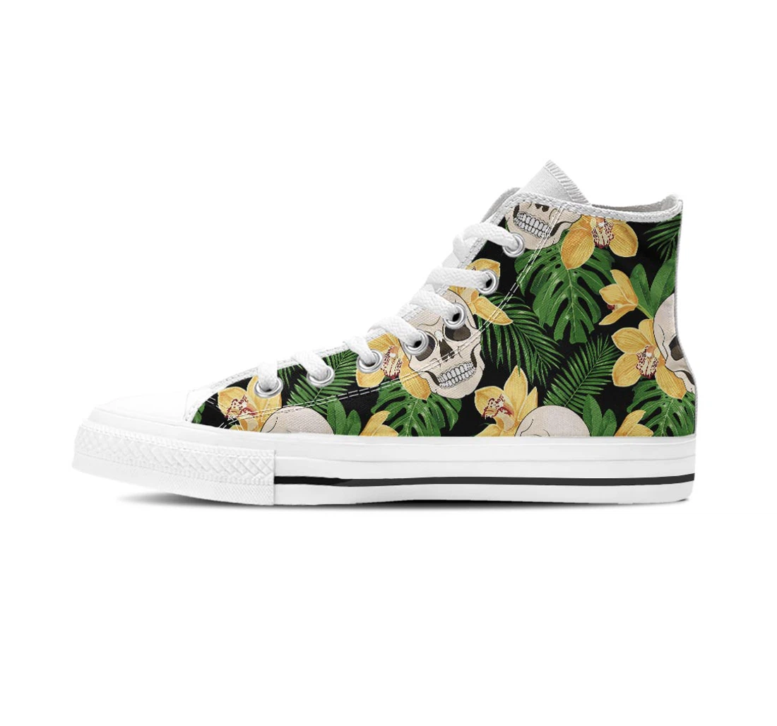 Tropical Floral Skull Men's High Top Shoes