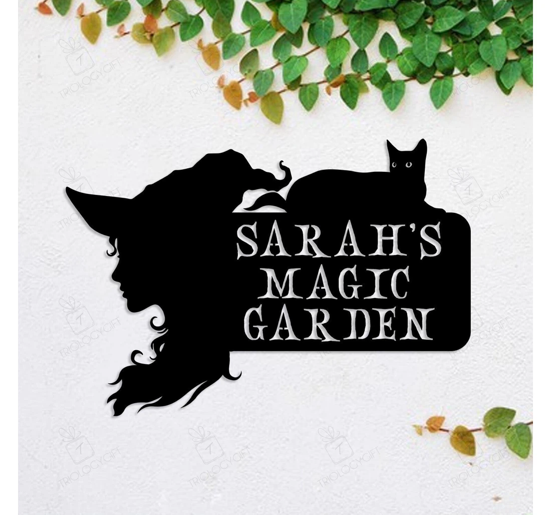 Personalized Metal Sign - Personalized Witch Cat Halloween Garden MonoGram