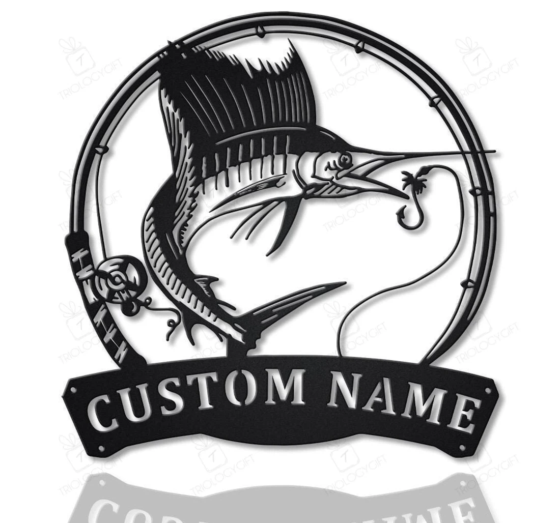 Personalized Metal Sign - Personalized Sailfish Fishing Fish Pole Art Custom Sailfish Fishing Sailfish Fishing MonoGram