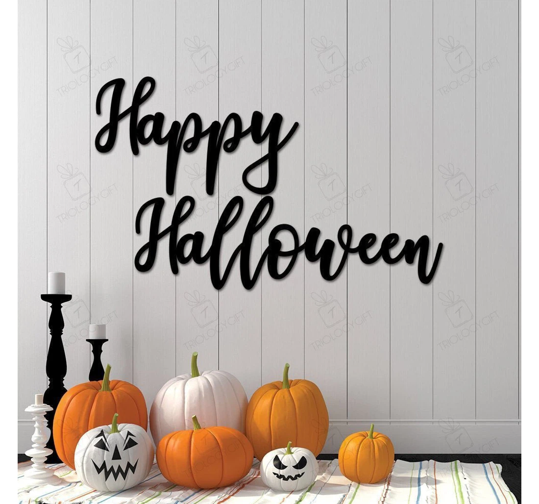 Personalized Metal Sign - Happy Halloween Porch Halloween Farmhouse Halloween Custom Cursive Entryway Wreath MonoGram