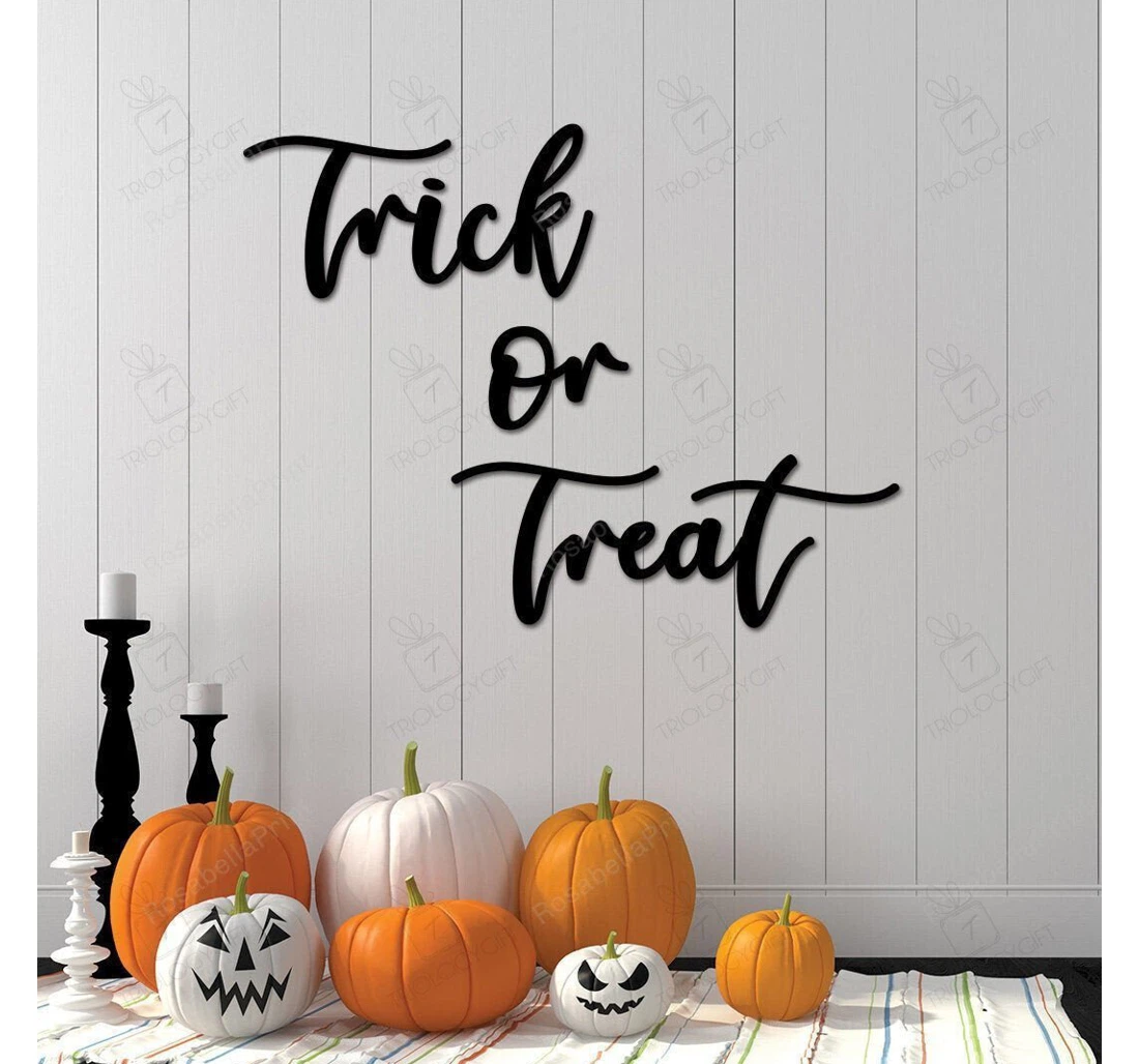 Personalized Metal Sign - Trick Or Treat Halloween Porch Halloween Farmhouse Halloween Custom Cursive Entryway MonoGram