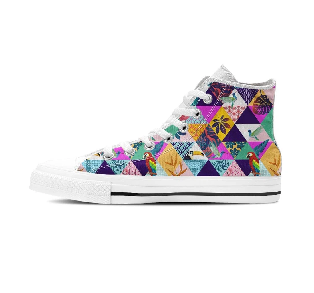 Patchwork Tropical Bird Print Women's High Top Shoes