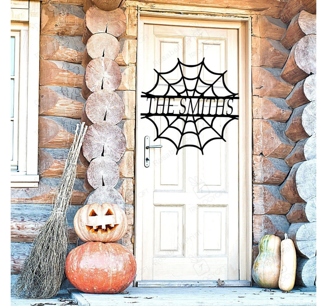 Personalized Metal Sign - Halloween Spiderweb Art MonoGram