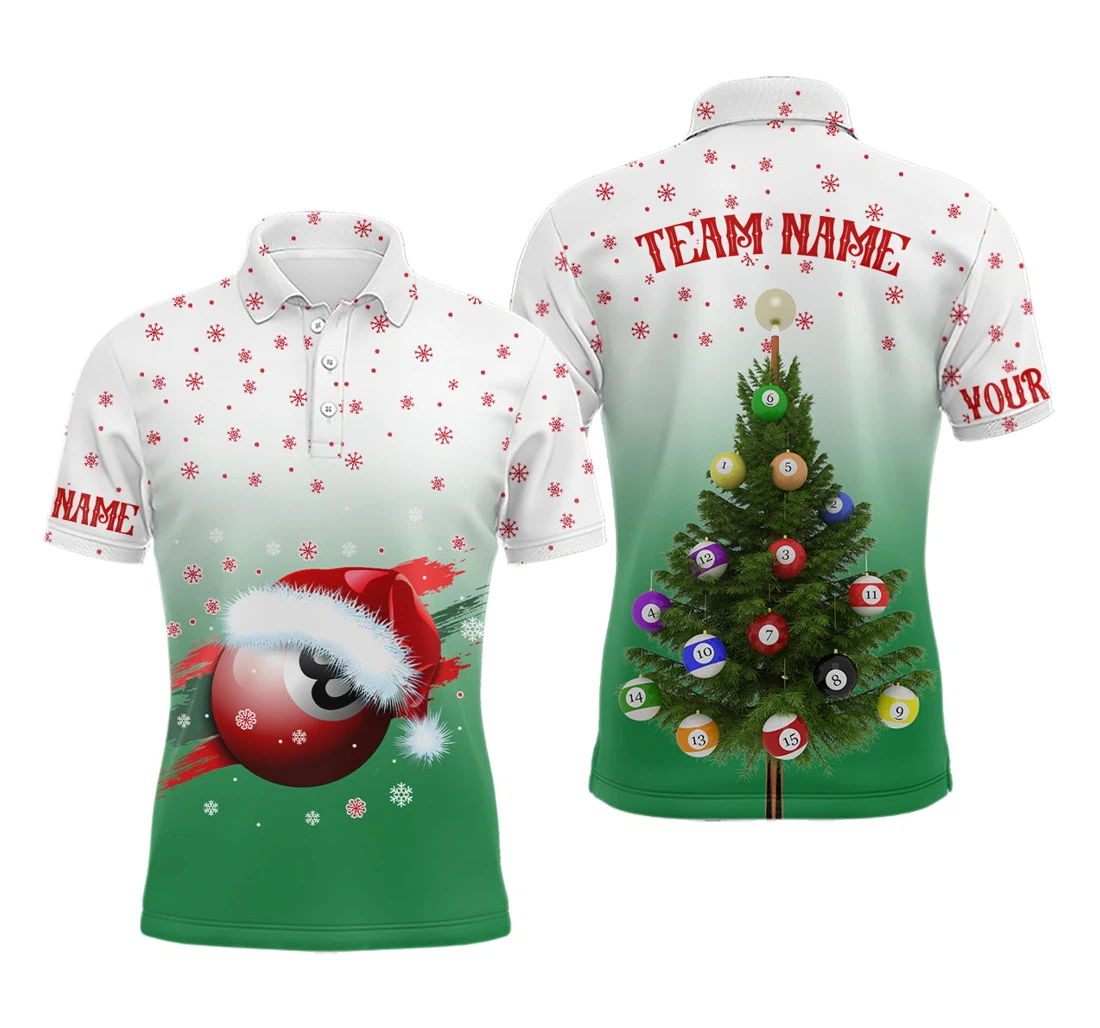 Personalized Funny Christmas Tree Billiard Balls Green D Christmas Ideas Tdm - Polo Shirt