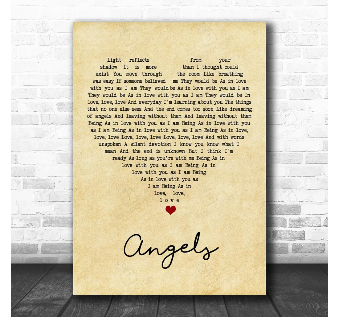 Poster, Canvas - The Xx Angels Vintage Heart Song Lyric Personalised Lyrics Custom Print Framed Wall Art