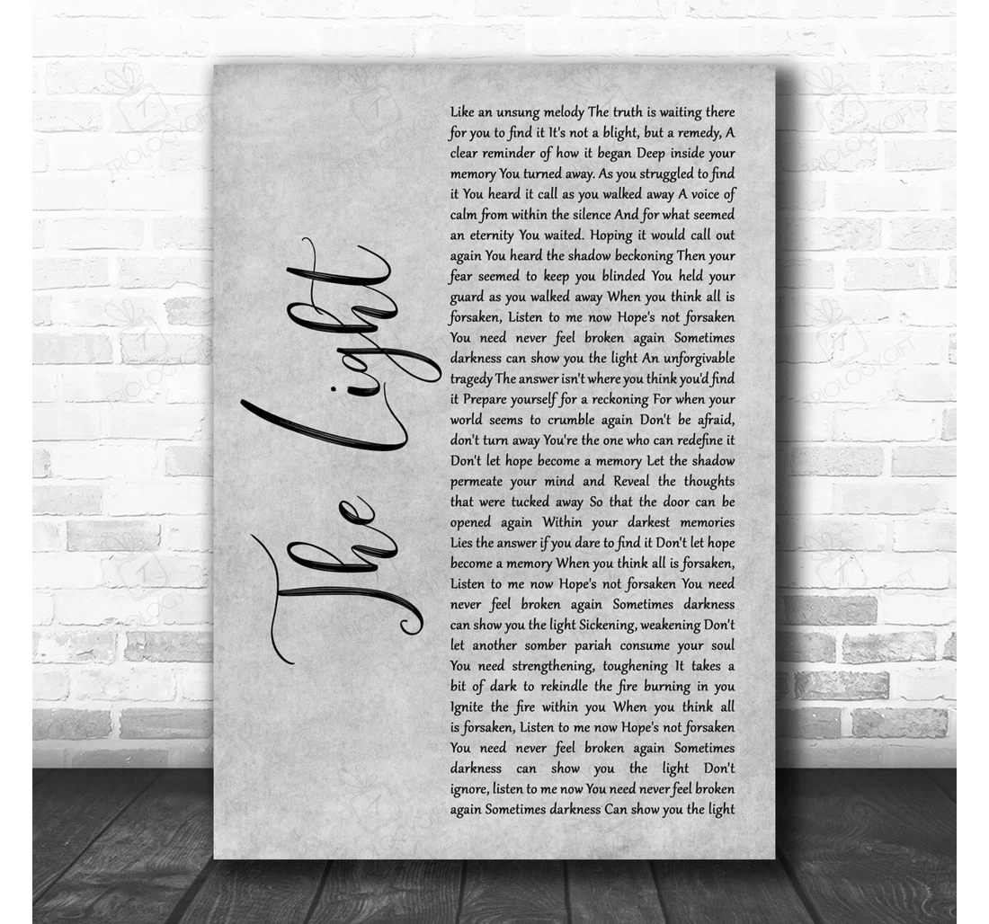 Poster, Canvas - Disturbed The Light Grey Script Song Lyric Personalised Lyrics Custom Print Framed Wall Art
