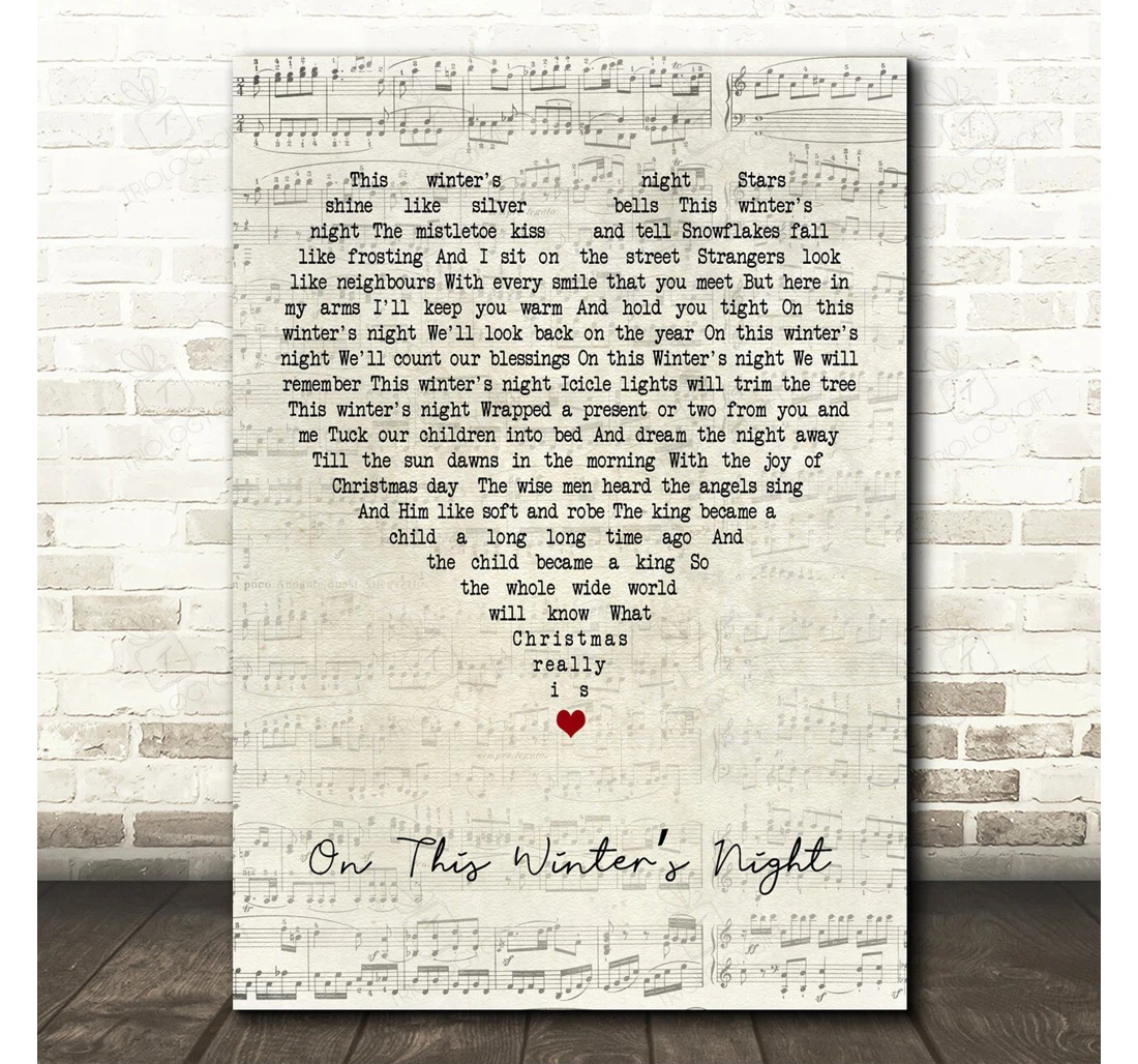 Poster, Canvas - Lady A On This Winter�s Night Script Heart Song Lyric Personalised Lyrics Custom Print Framed Wall Art