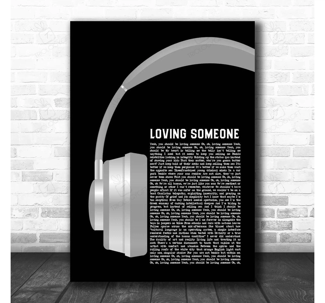 Poster, Canvas - The Loving Someone Grey Headphones Song Lyric Personalised Lyrics Custom Print Framed Wall Art