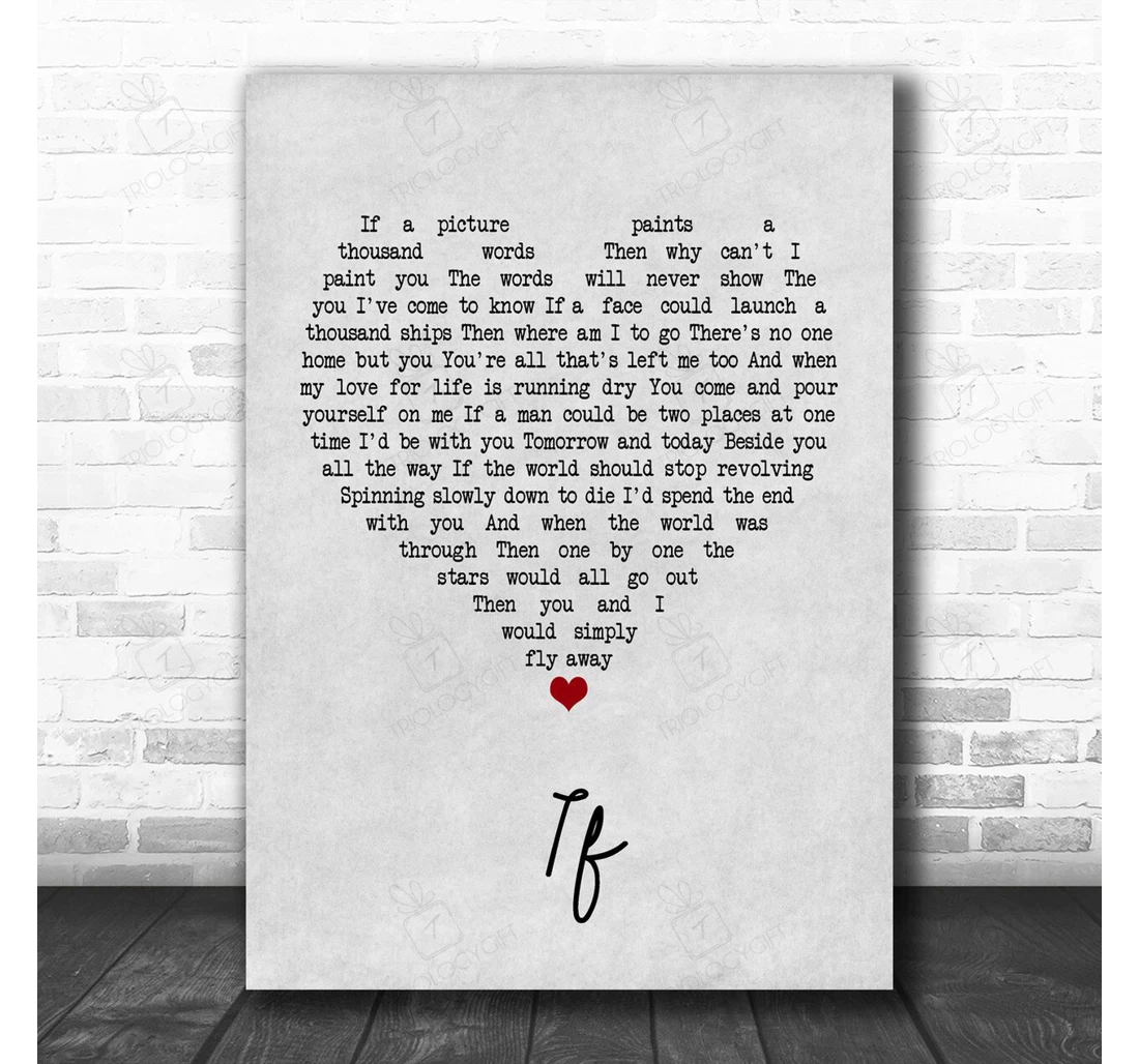 Poster, Canvas - Bread If Grey Heart Song Lyric Personalised Lyrics Custom Print Framed Wall Art