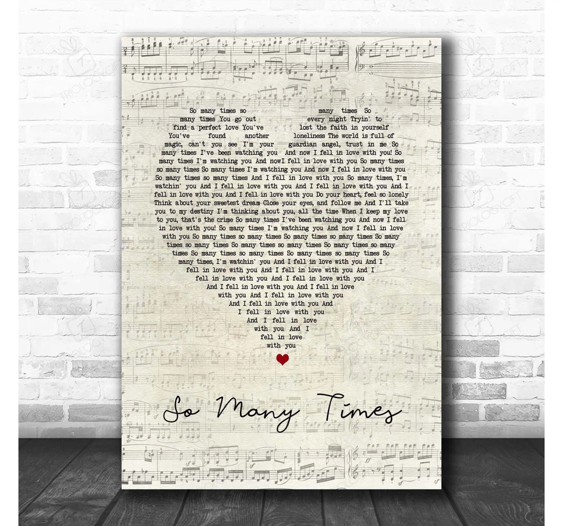 Poster, Canvas - Gadjo So Many Times Script Heart Song Lyric Personalised Lyrics Custom Print Framed Wall Art