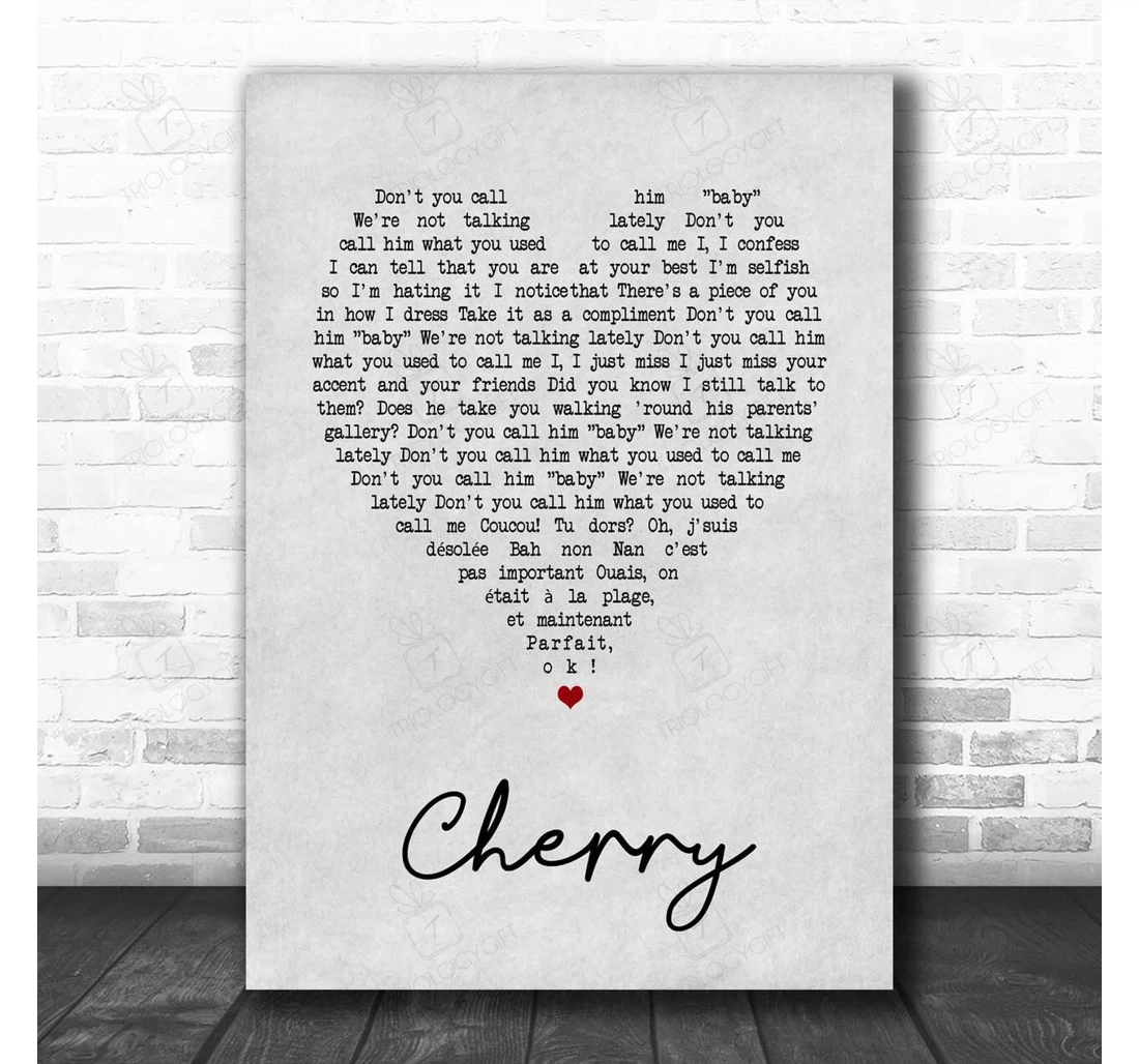 Poster, Canvas - Cherry Grey Heart Song Lyric Personalised Lyrics Custom Print Framed Wall Art