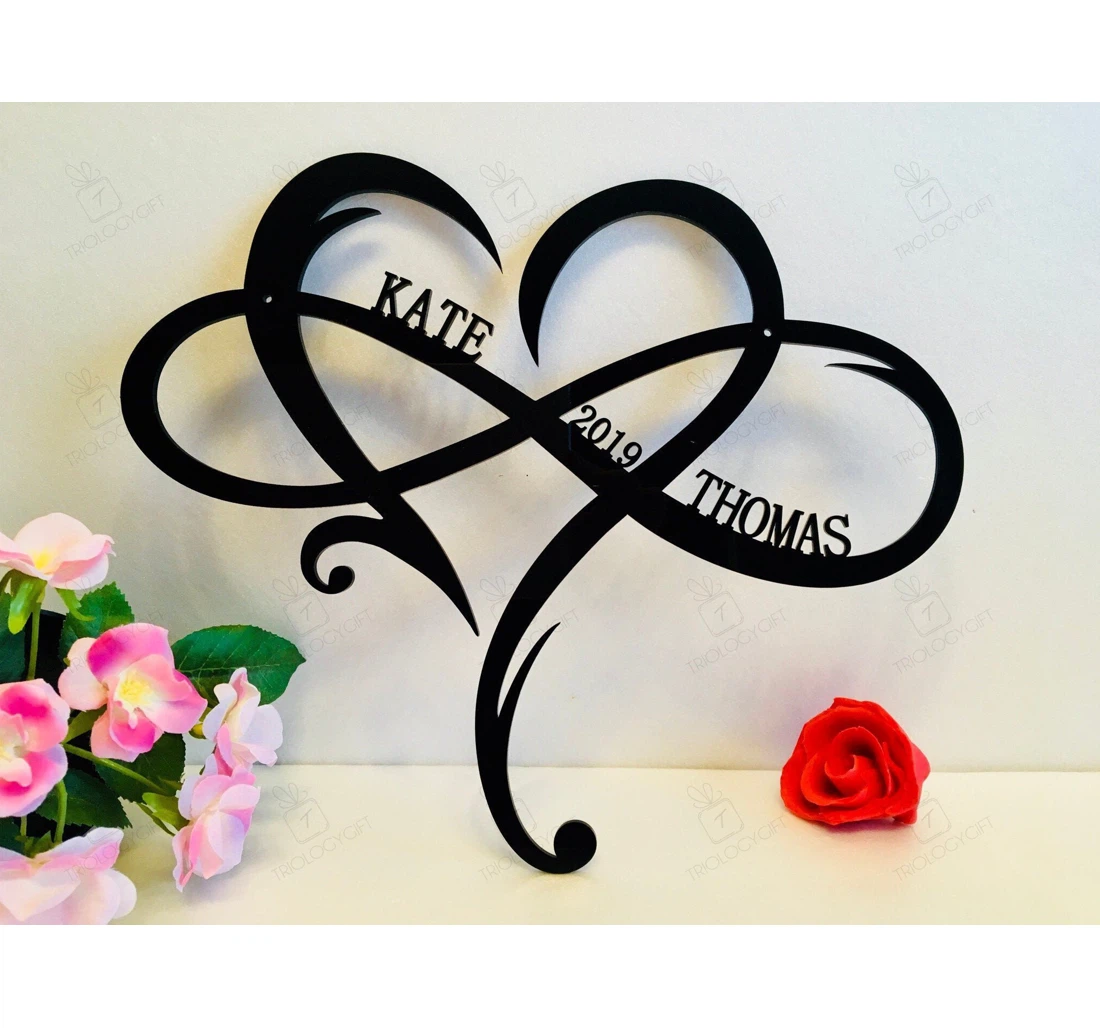 Personalized Metal Sign - Personalized Infinity Symbol Custom Heart Names Est Year Wedding Date Valentines Day Couple Love Established MonoGram