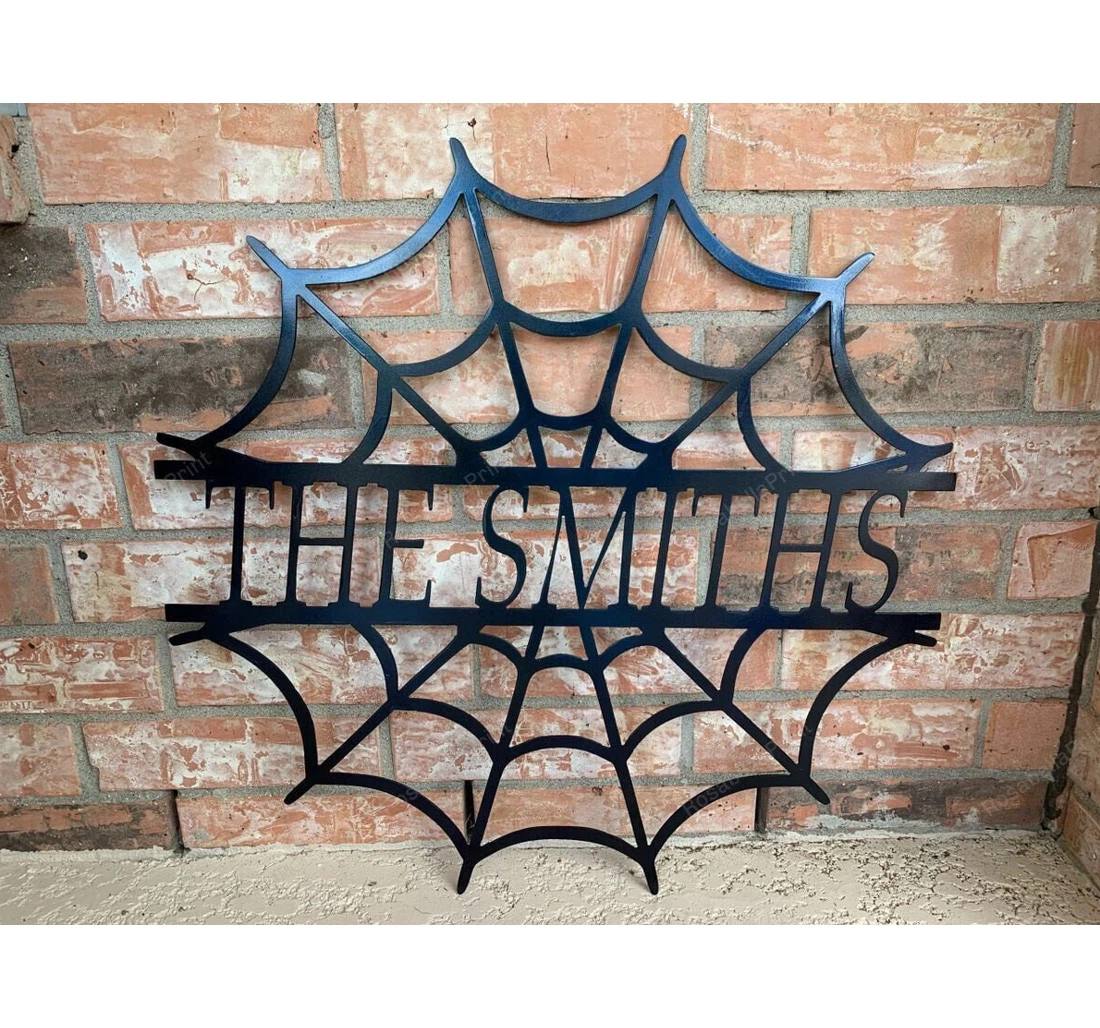 Personalized Metal Sign - Halloween Spiderweb Personalized Name Art MonoGram