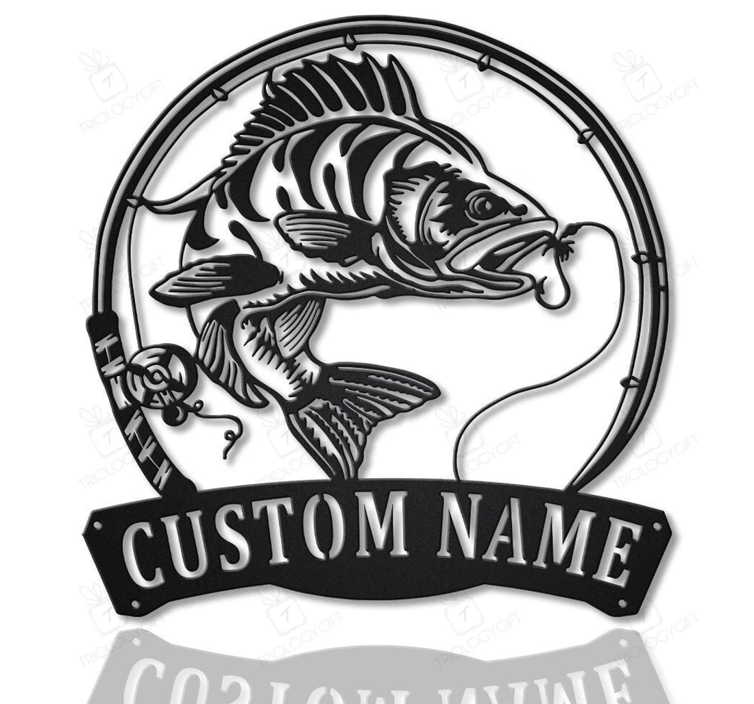 Personalized Metal Sign - Personalized Perch Fishing Fish Pole Art Custom Perch Fishing Perch Fishing Men Perch Fishing MonoGram