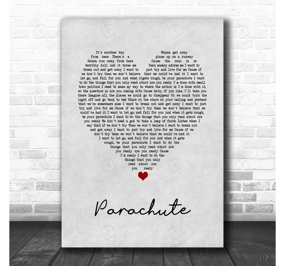 Poster, Canvas - Neck Deep Parachute Grey Heart Song Lyric Music Personalised Lyrics Custom Print Framed Wall Art