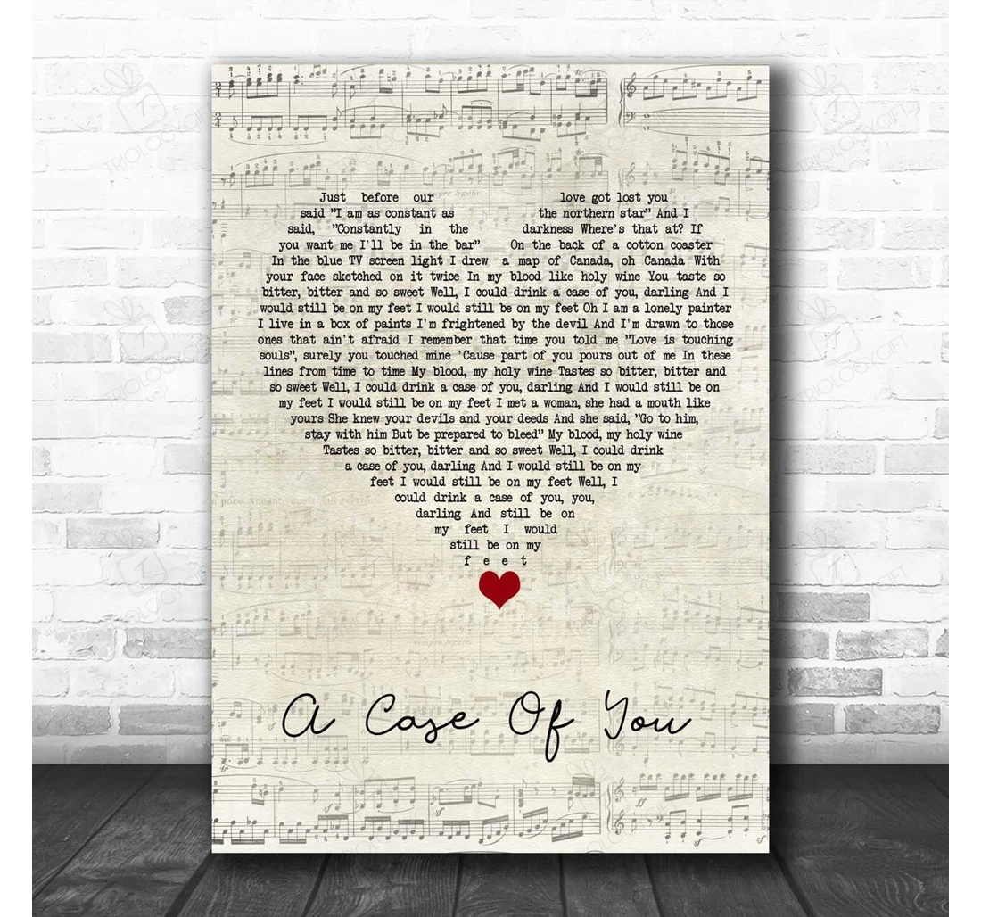 Poster, Canvas - Tori Amos A Case Of You Script Heart Song Lyric Personalised Lyrics Custom Print Framed Wall Art