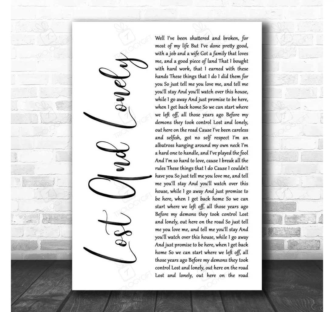 Poster, Canvas - Aaron Lewis Lost And Lonely White Script Song Lyric Personalised Lyrics Custom Print Framed Wall Art