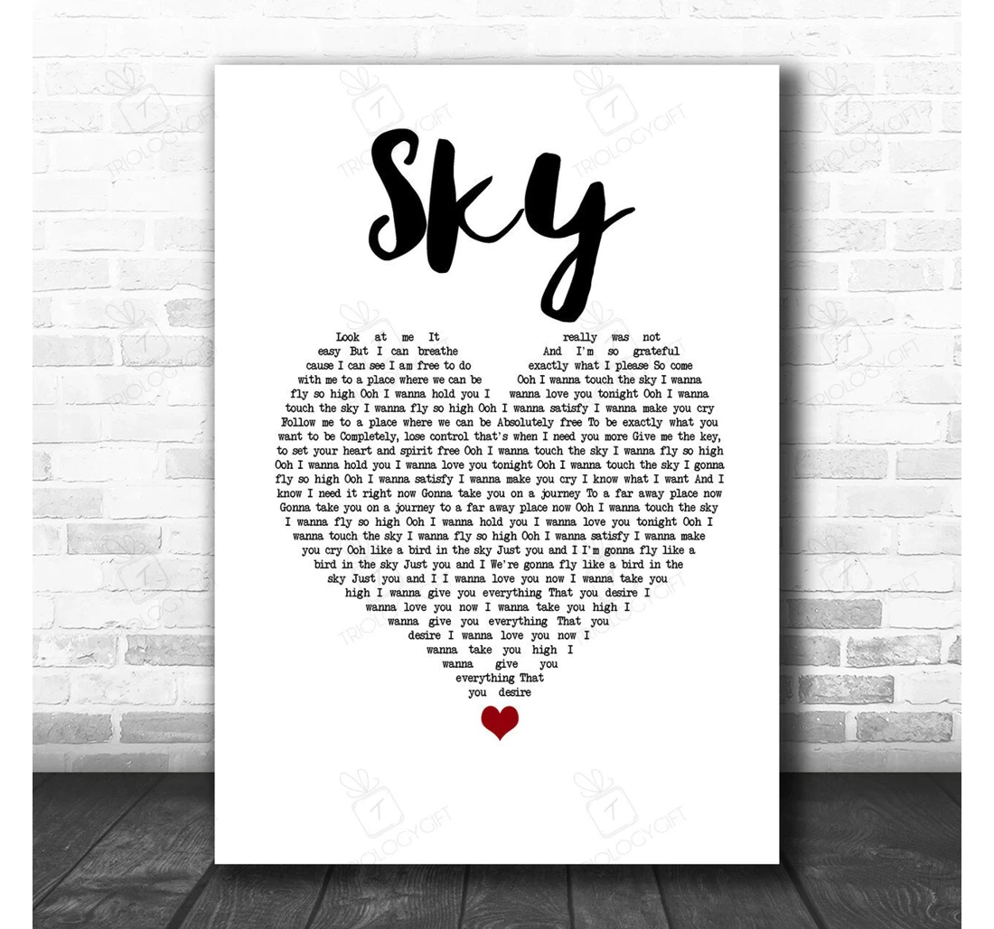 Poster, Canvas - Sonique Sky White Heart Song Lyric Personalised Lyrics Custom Print Framed Wall Art