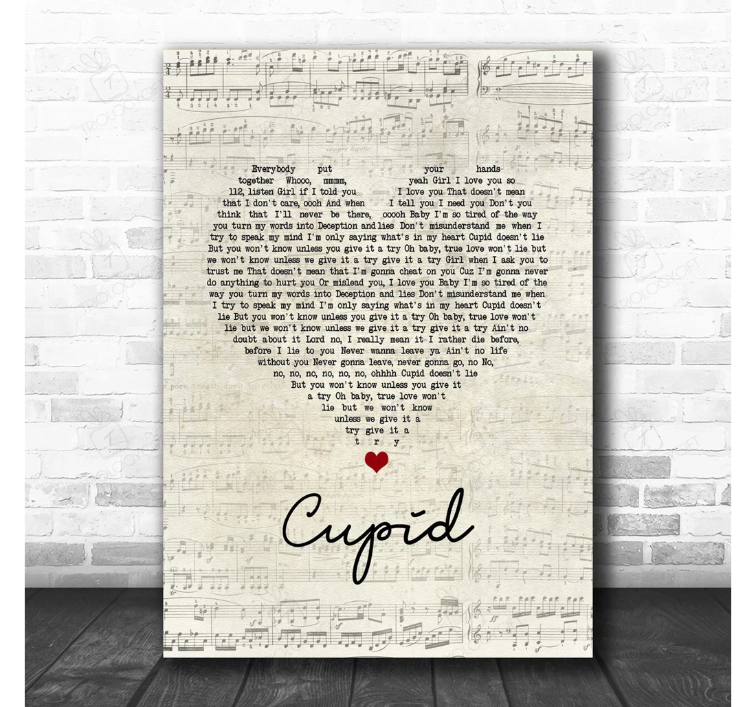 Poster, Canvas - Cupid Script Heart Song Lyric Music Personalised Lyrics Custom Print Framed Wall Art