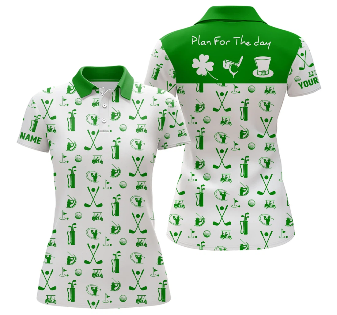 Personalized Green White Plan The Day Golf Icon St Patrick Day Custom Golf Ldt - Polo Shirt