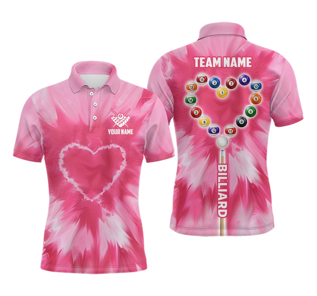 Personalized Pink Tie Dye With Heart Billiard Billiard Valentines Day Tdm - Polo Shirt