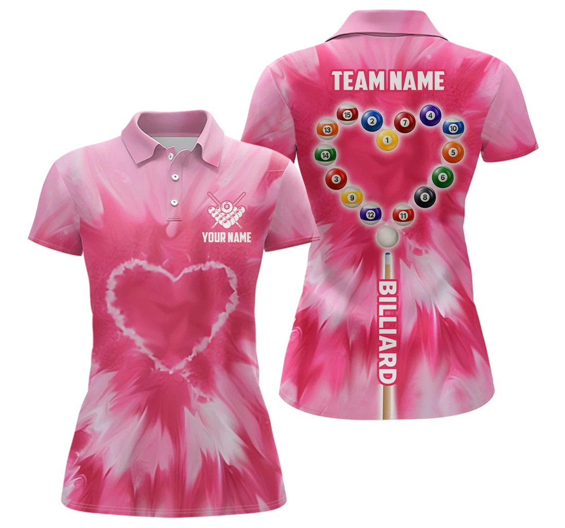 Personalized Pink Tie Dye With Heart Billiard Billiard Valentines Day Tdm - Polo Shirt