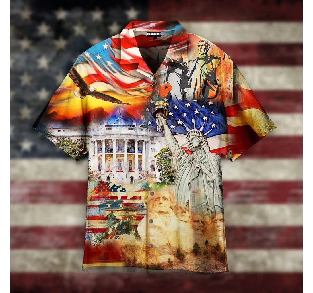 Personalized America Historical Proud Independence Day Hawaiian Shirt, Button Up Aloha Shirt For Men, Women