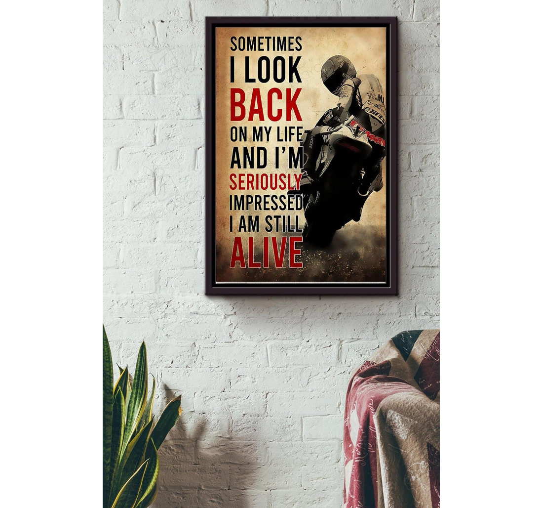 Poster, Canvas - Motorcycle Sometimes I Look Back On My Life Father Racer Racing Team Motorcycle Club Biker Motorcyle Shop Bike Lover Matte S Print Framed Wall Art