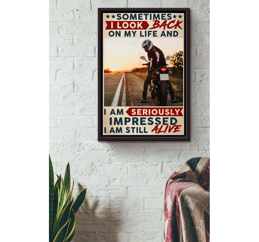 Poster, Canvas - Motorcycle Sometimes I Look Back On My Life Father Racer Racing Team Motorcycle Club Biker Motorcyle Shop Bike Lover Riding Club Matte S Print Framed Wall Art