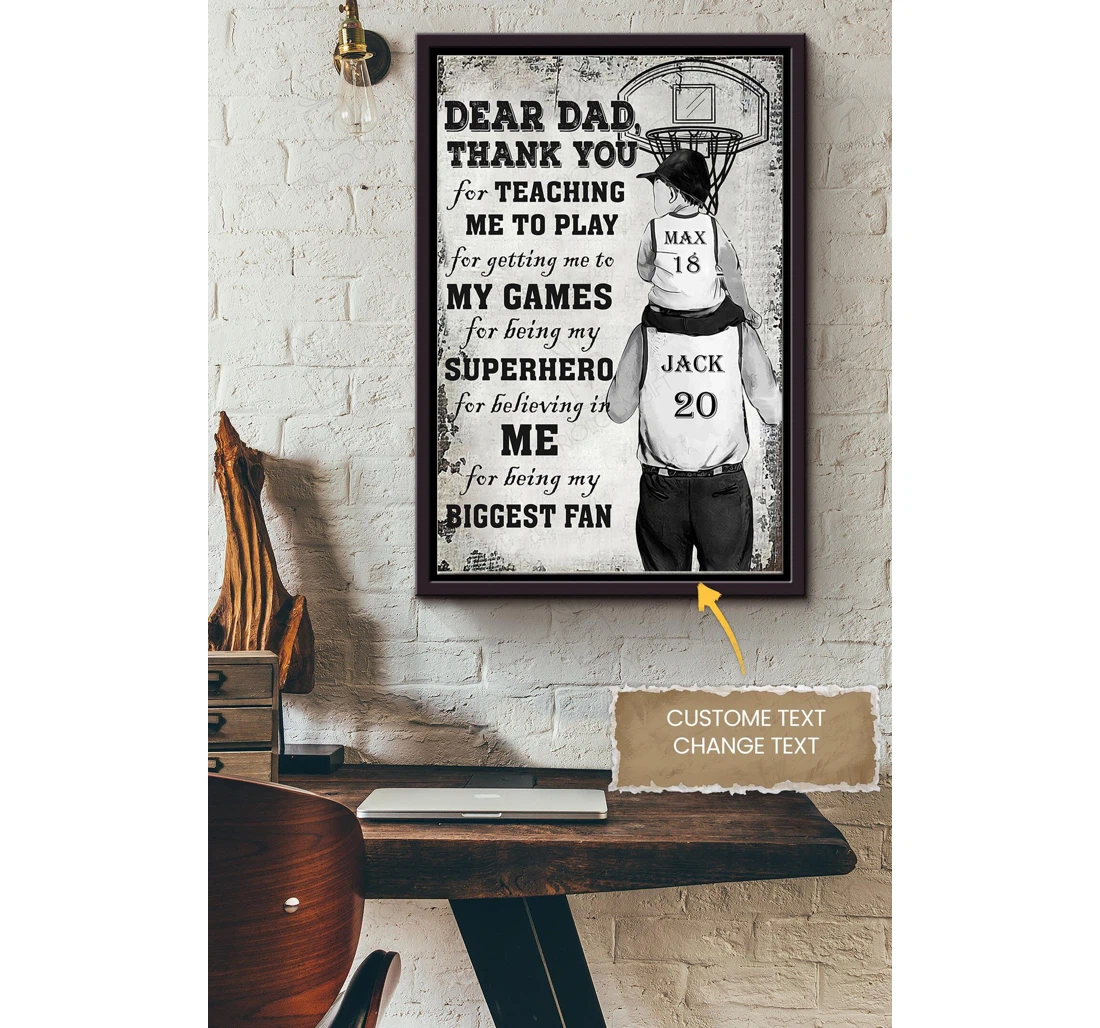 Poster, Canvas - Dear Dad Thank You Personalized Father Daddy Dad Father's Day Papa Matte S Print Framed Wall Art