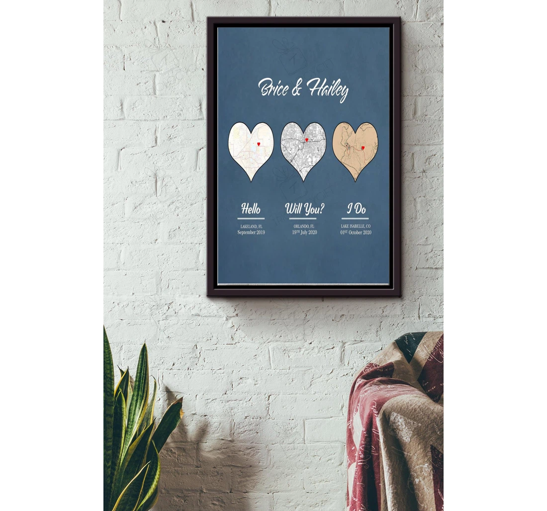 Poster, Canvas - Love Map Bff Party Chistmas Couple Wedding Matte S Print Framed Wall Art