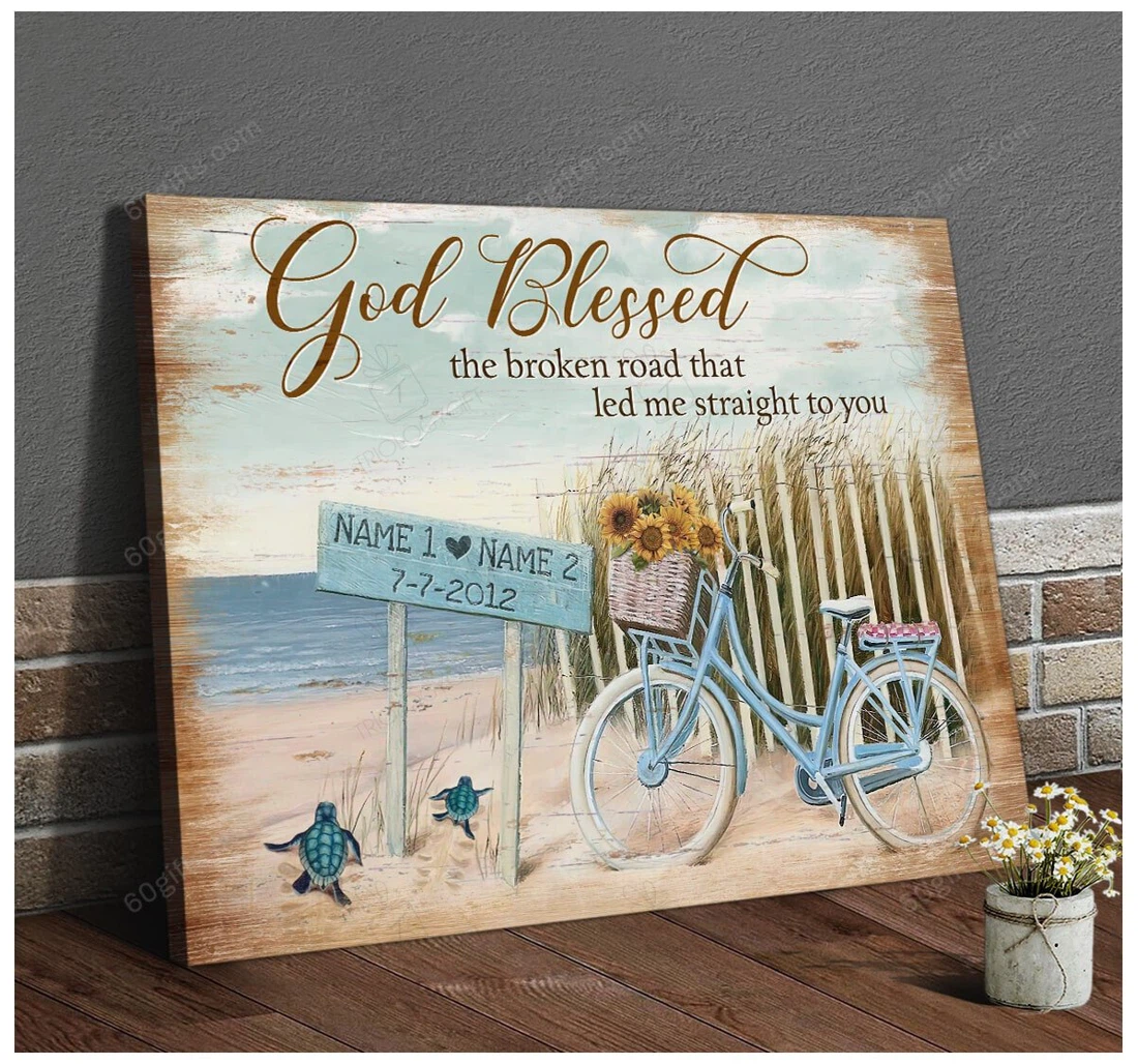 Poster, Canvas - Personalized Name Valentine's Day God Blessed Wedding Present Customized coastal Frames Print Framed Wall Art