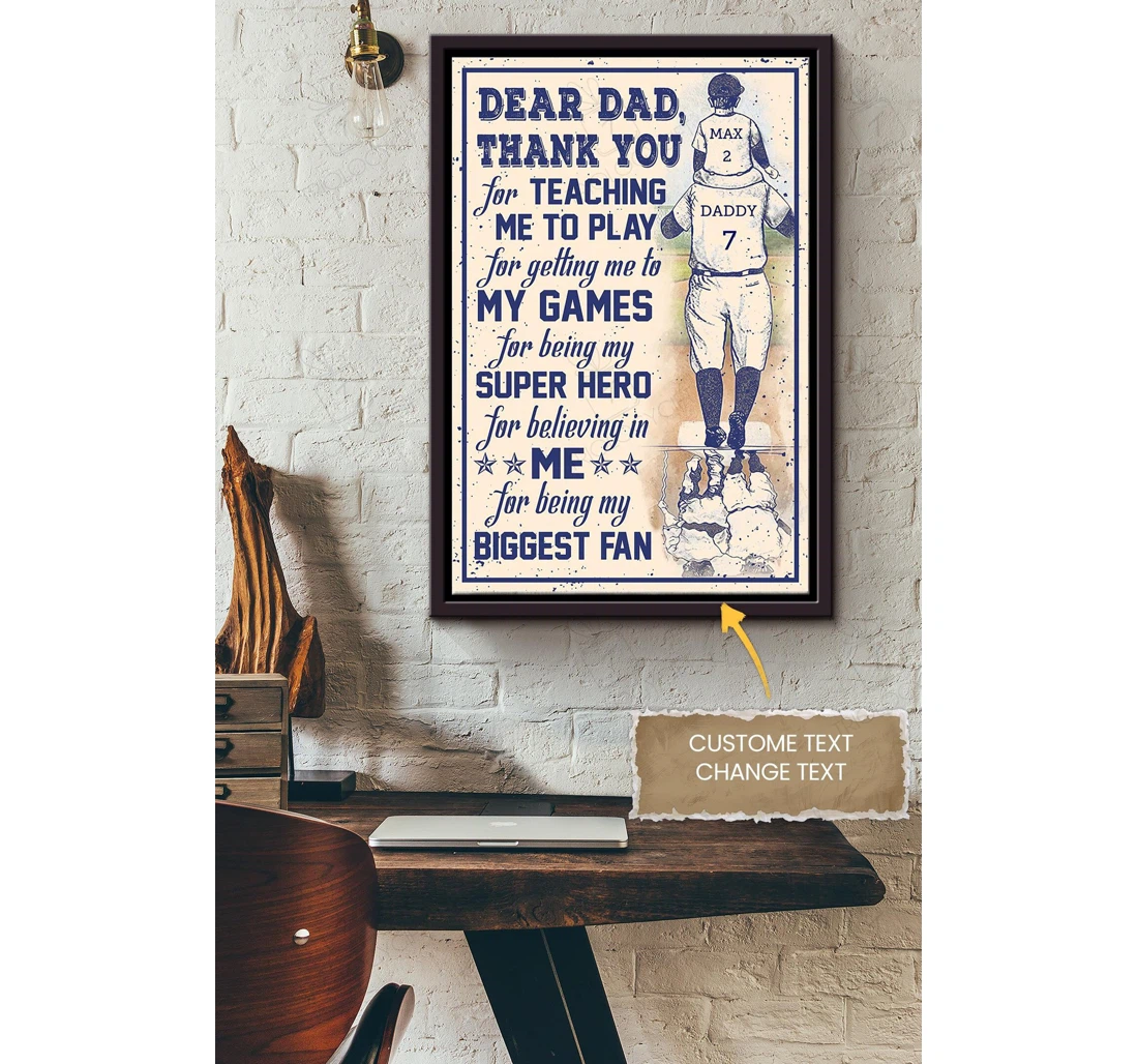 Poster, Canvas - Dear Dad Thank You Personalized Father Daddy Dad Father's Day Matte S Print Framed Wall Art