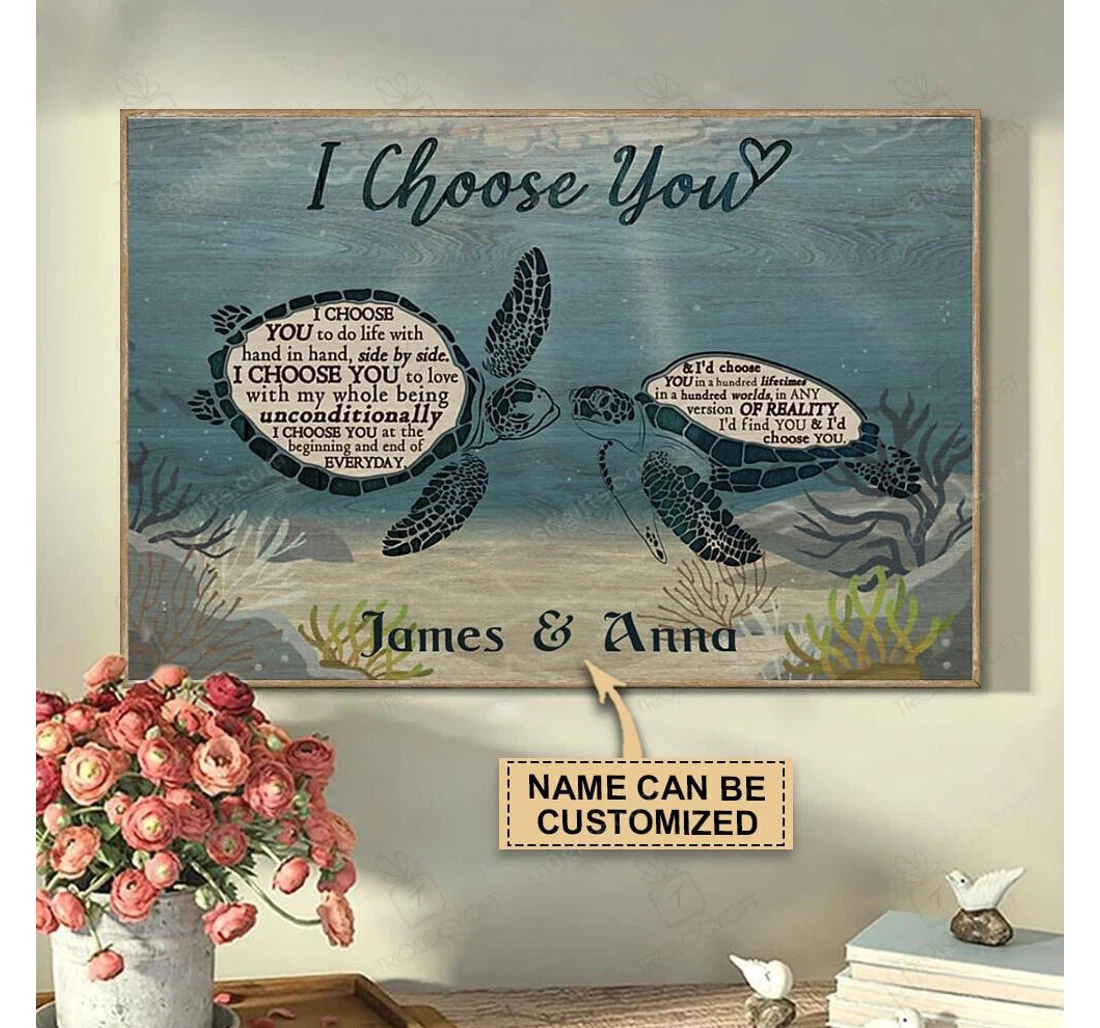 Poster, Canvas - Personalized Valentine's Day Turtle couple Best Wedding Customized Frames Print Framed Wall Art