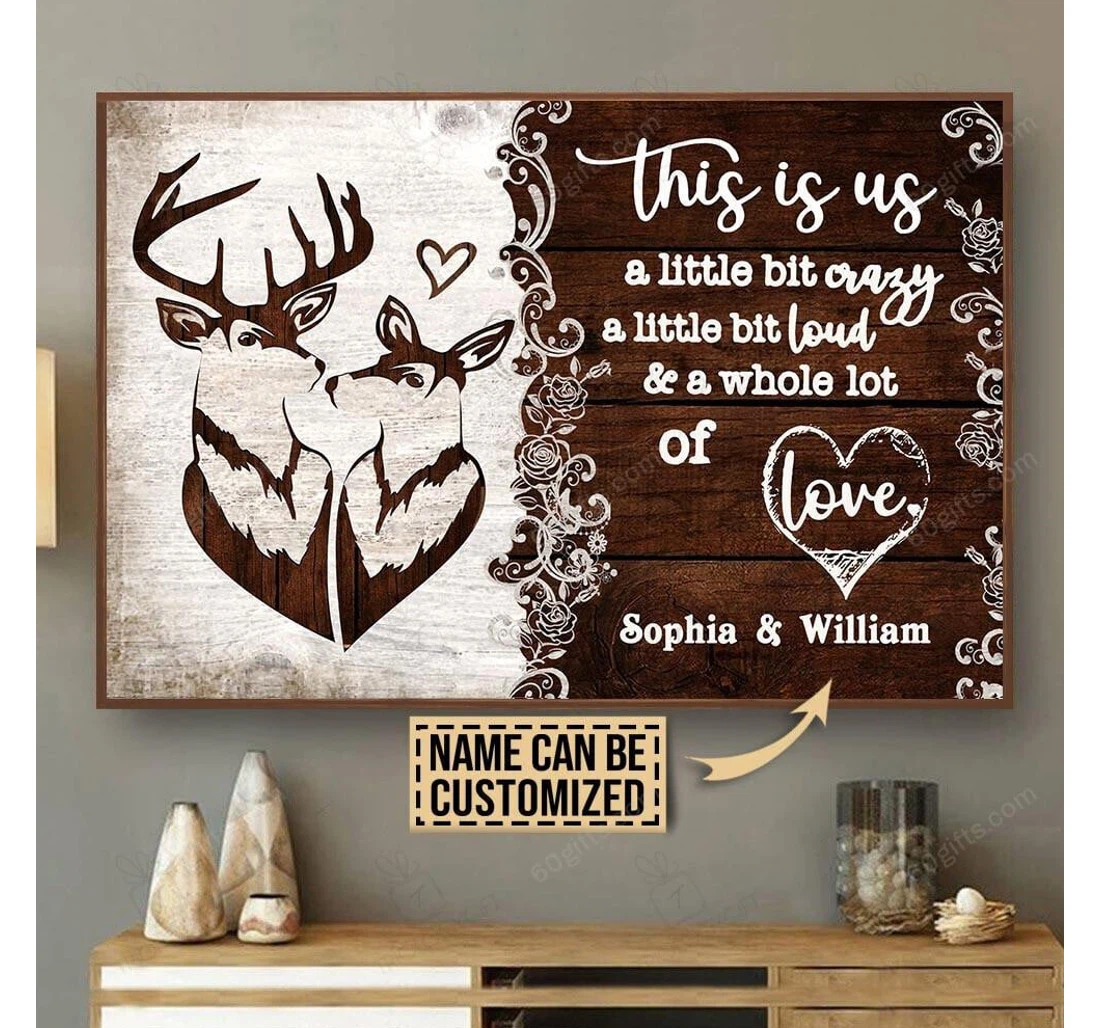 Poster, Canvas - Personalized Valentine's Day Deer Couple Best Wedding Customized Frames Print Framed Wall Art