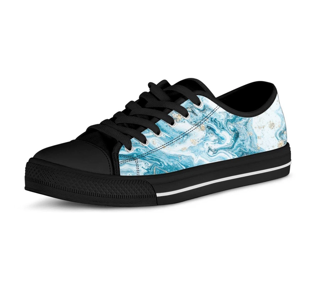 Golden Powder Blue Marble Men's Low Top Shoes