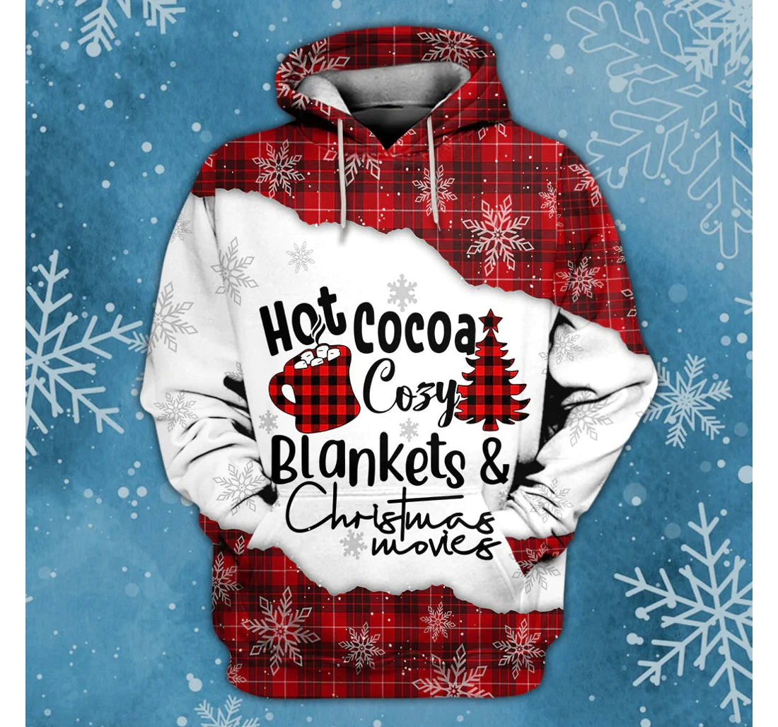 Personalized Christmas Hot Cocoa Cozy Blankets Christmas Movies Red Plaid - 3D Printed Pullover Hoodie