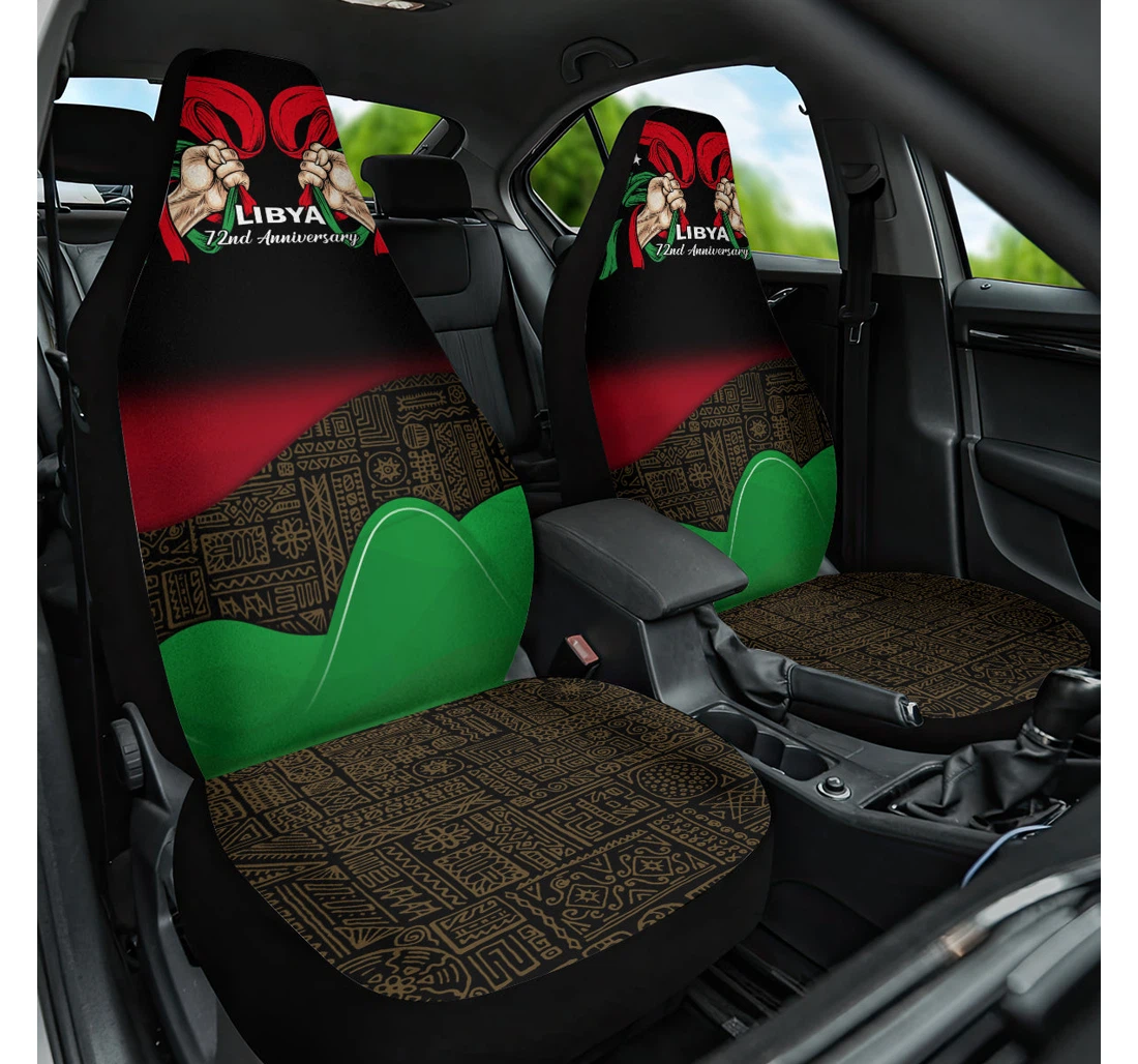 Personalized Libya Independence Happy December African Pattern Flag Style Lt Universal Front Car Seat Cover