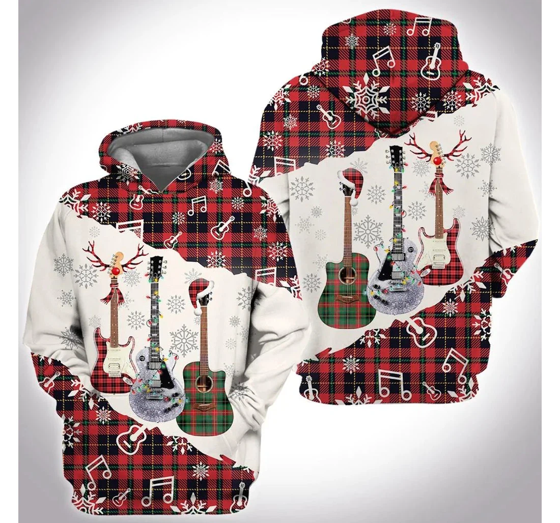 Personalized Christmas Guitar Christmas - 3D Printed Pullover Hoodie