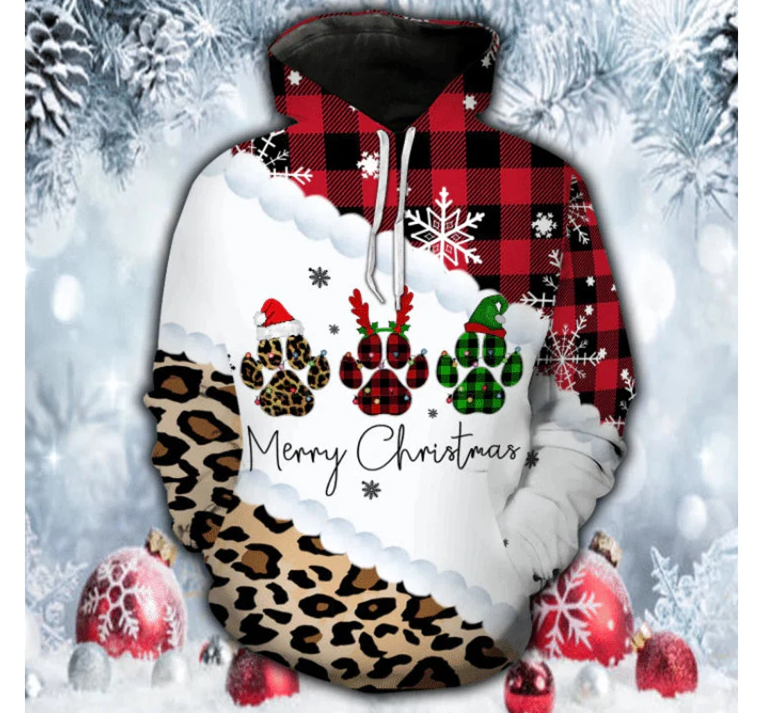 Personalized Christmas Paw Christmas - 3D Printed Pullover Hoodie