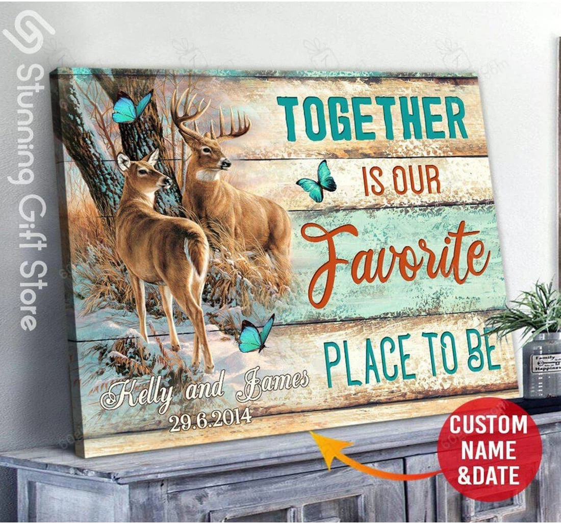 Poster, Canvas - Personalized Name Valentine's Day Together Wedding Present Customized Deer Print Framed Wall Art