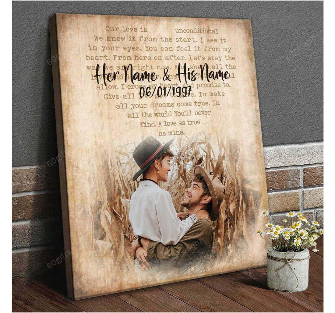 Poster, Canvas - Personalized Couple And Name Valentine's Day Wedding Present Customized Print Framed Wall Art