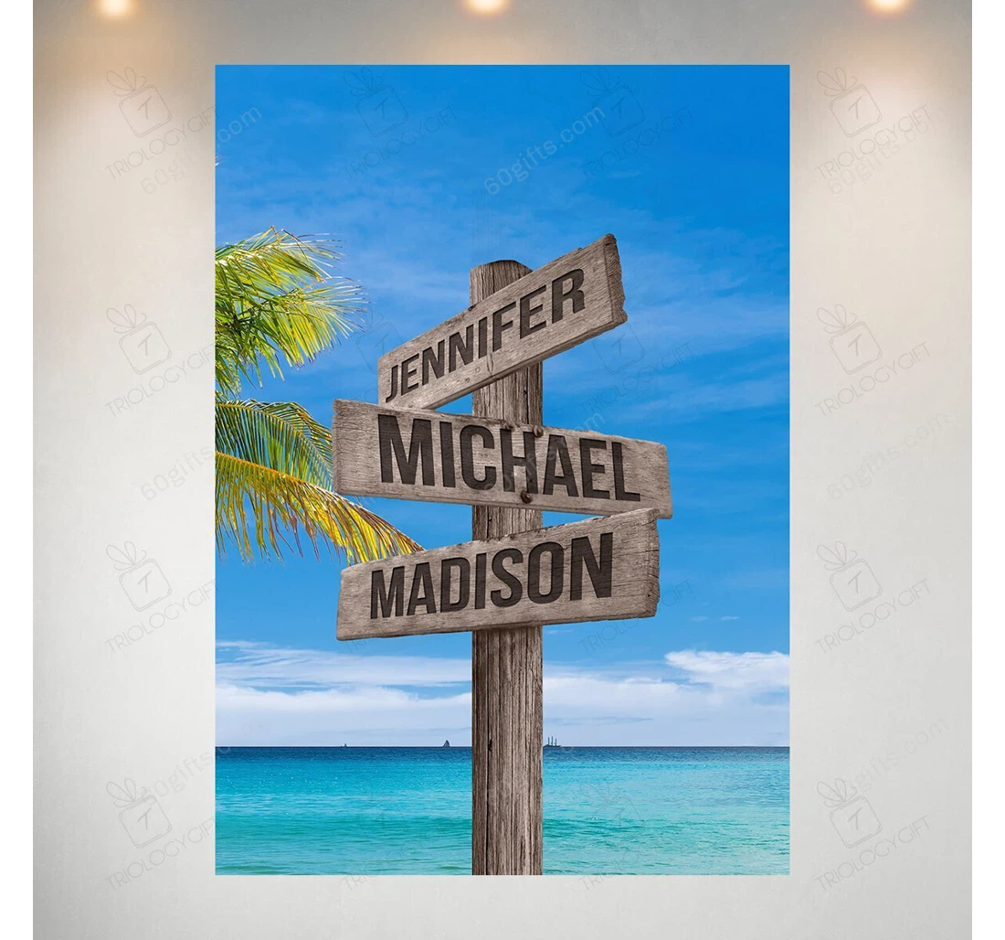 Poster, Canvas - Personalized Valentine's Day Beach Sign Wedding Present Customized Multi Names Frames Print Framed Wall Art