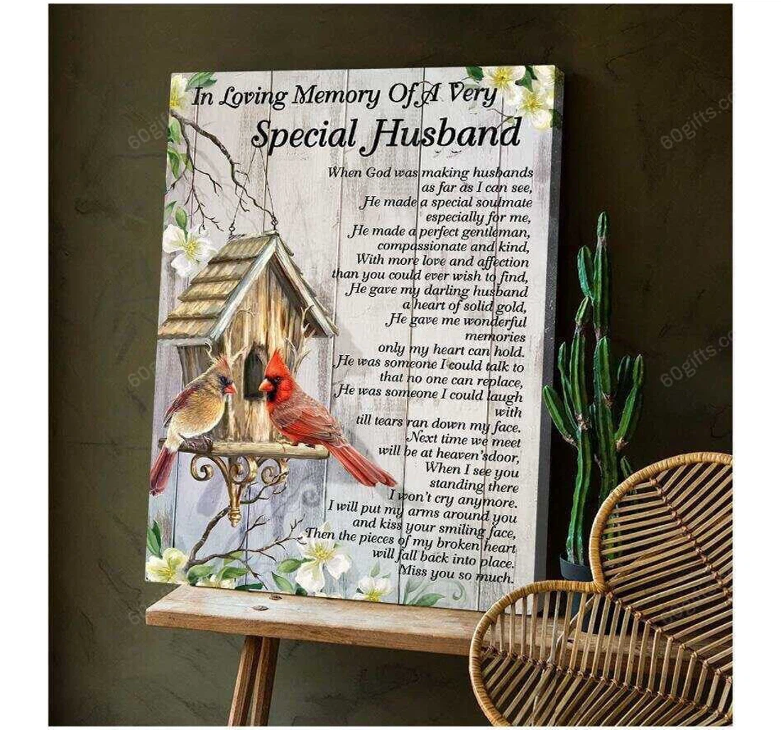 Poster, Canvas - Personalized Name Special Husband Customized Memorial Cardinal Print Framed Wall Art