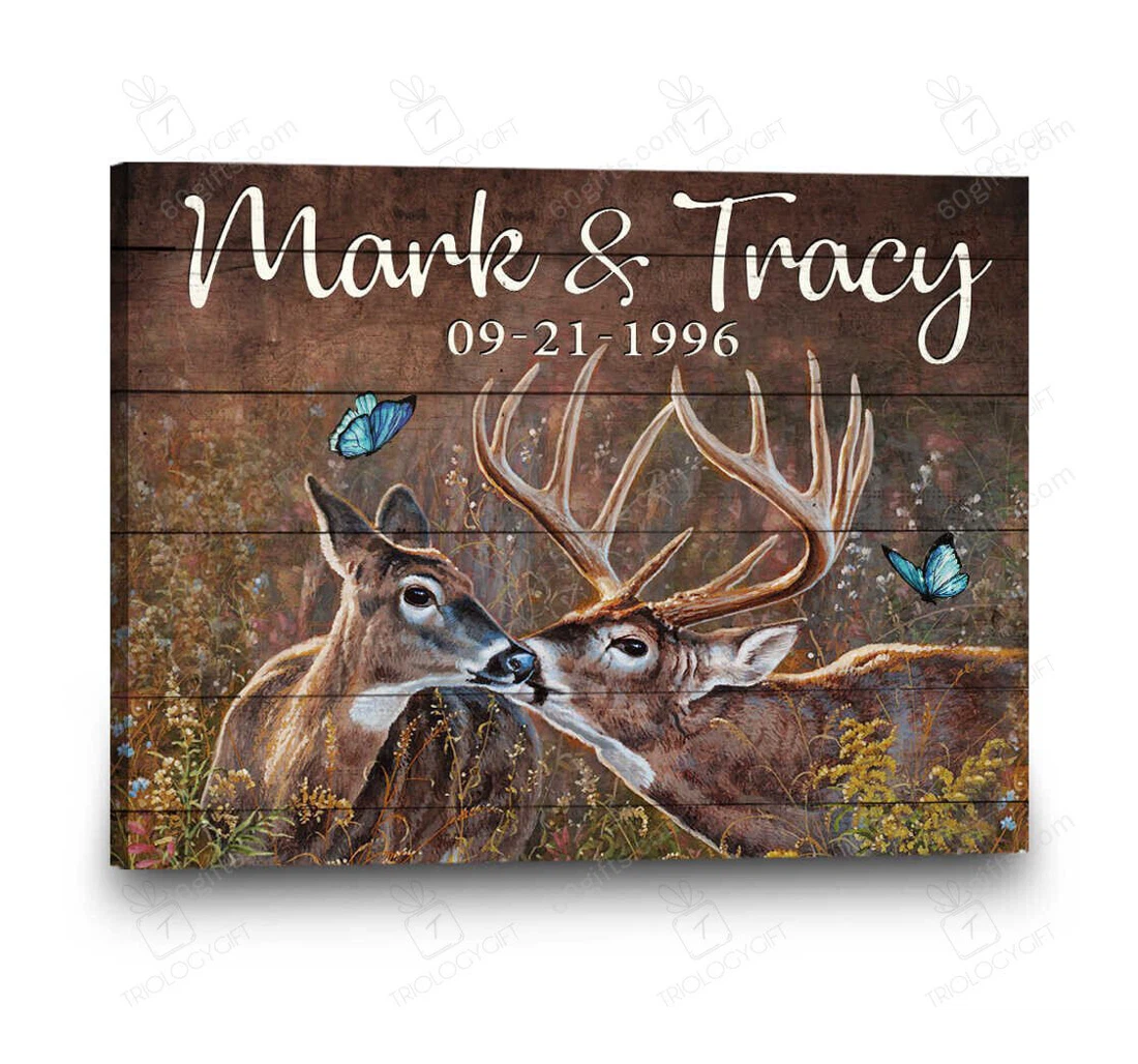 Poster, Canvas - Personalized Name Valentine's Day Wedding Present Customized Buck Doe Print Framed Wall Art