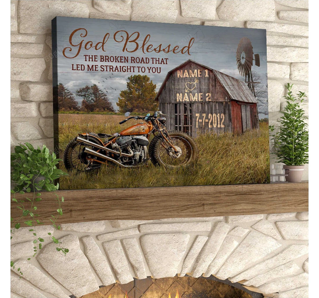 Poster, Canvas - Personalized Name Valentine's Day Wedding Present Customized Motorcycle Frames Print Framed Wall Art